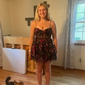 Floral Black and Red Dress